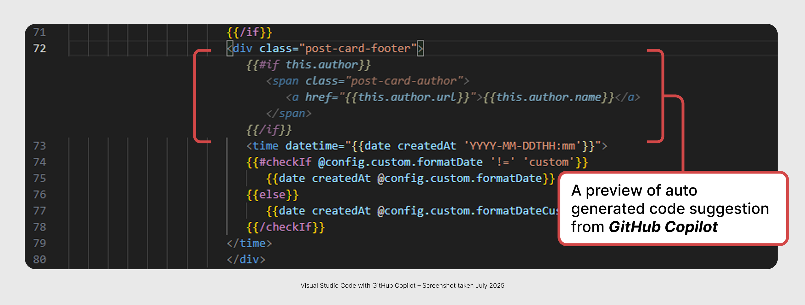 Screenshot of Co-pilot's code suggestion in Visual Studio Code