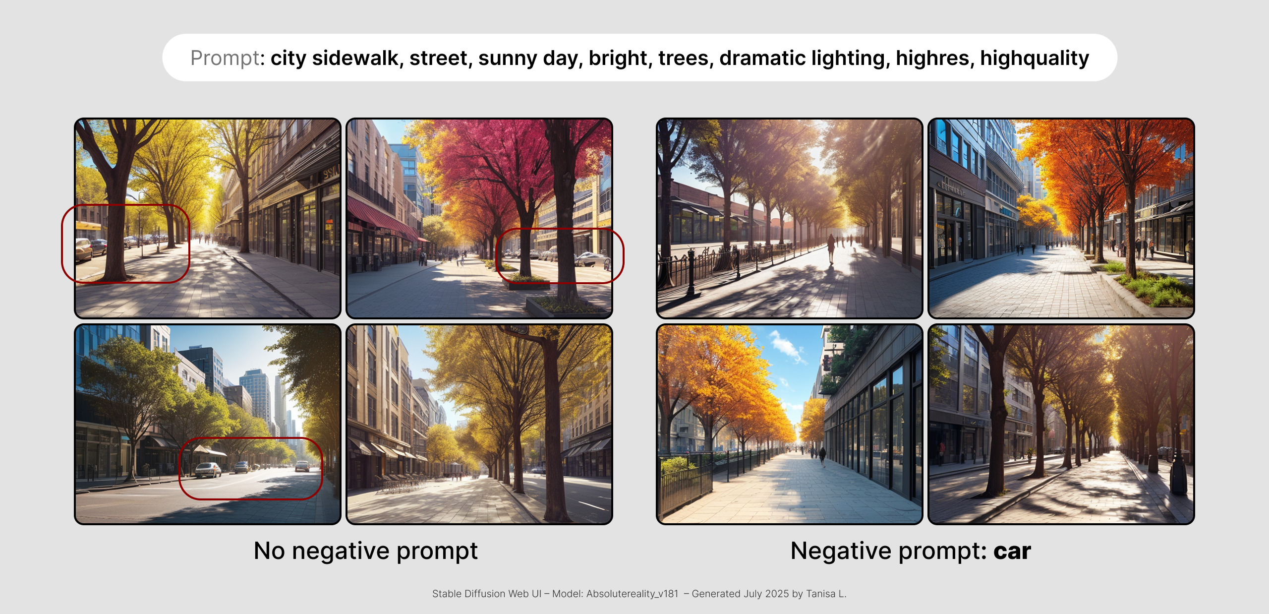 Example of images generated with and without a negative prompt using Stable Diffusion